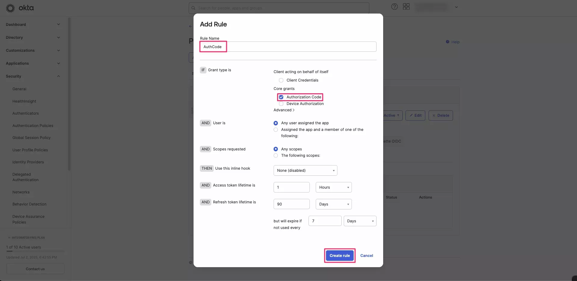 Configure Policy Rule